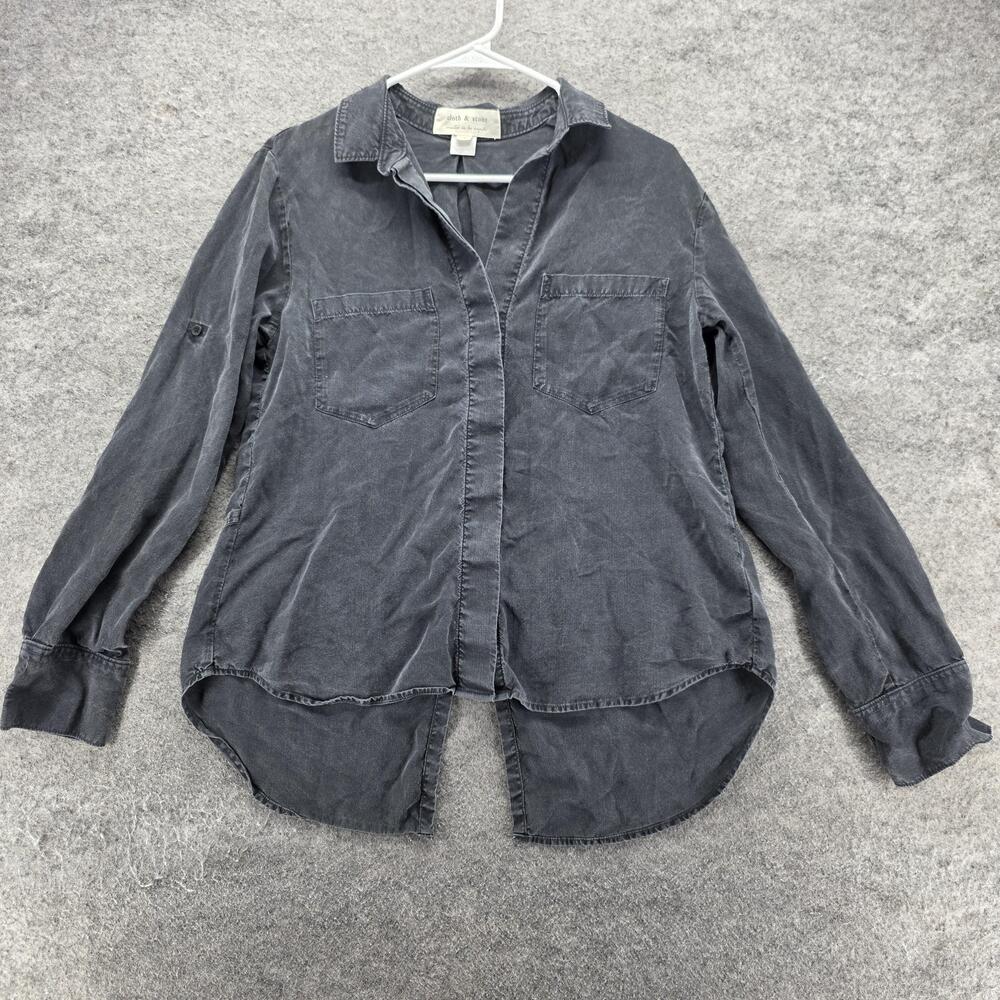 Cloth & Stone Button-Up Tunic Womens S Gray Long Sleeve Lyocell Relaxed Fit